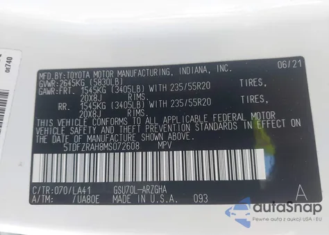 2021 Toyota Highlander Platinum from USA, damaged, VIN 5TDFZRAH8MS072608